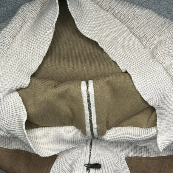 Orvis Vest Mens 2XL Beige Brown Full Zip Cable Knit Suede Trim Field Hunting XXL - Picture 4 of 14